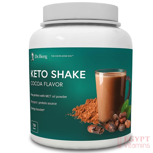 Dr. Berg's Keto Shake- Vegan Protein, Supports Ketosis & Workout Recovery, Cocoa Flavor 720 grams بروتين نباتي عضوي من النباتات، للرياضيين ولاعبى كمال الاجسام، نكهة الكاكاو، 720 جرام