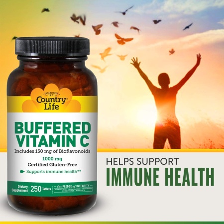 Country Life Buffered Vitamin C 1,000mg with Rose Hips, 250 tablets