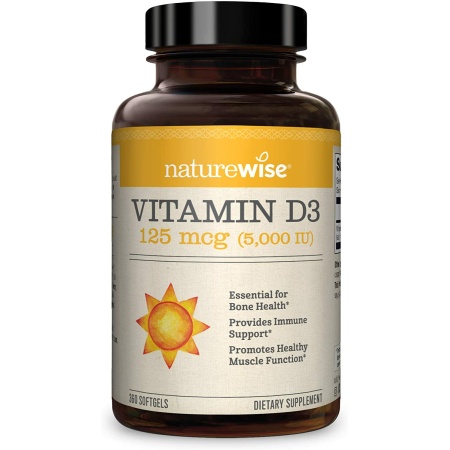 NatureWise Vitamin D3 5000 IU - for Healthy Muscle Function, Bone Health, and Immune Support - Organic Olive Oil, 360 Capsules (1 Year Supply) فيتامين د3 ، 5,000 وحدة دولية ، مع زيت الزيتون العضوى ، 360 كبسولة (تكفي لمده عام) ، لصحة وظائف العضلات والعظام والجهاز المناعى