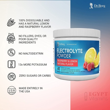 Dr. Berg’s Electrolyte Powder – 45 Servings – Raspberry Lemon Flavor