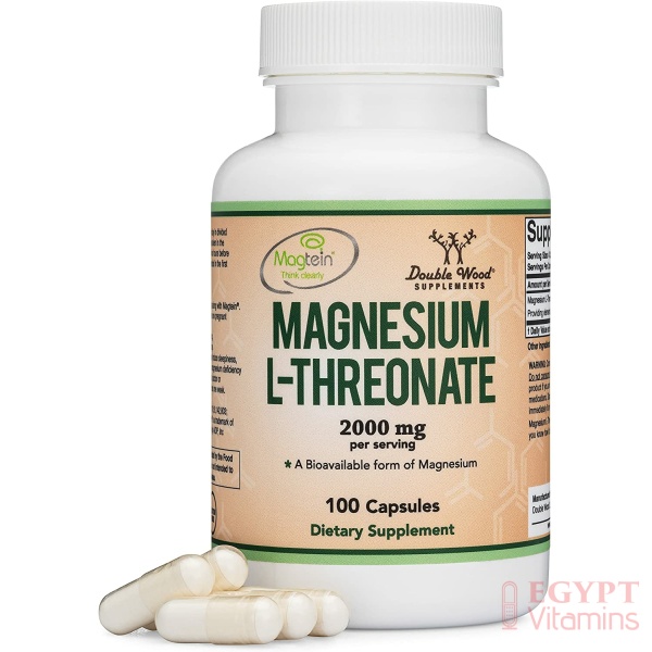 Double wood Magnesium L Threonate 2,000 mg – 100 Capsulesثريونات الماغنيسيوم 2000 مجم للجرعة لدعم صحة النوم والوظائف المعرفية ، 100 كبسولة