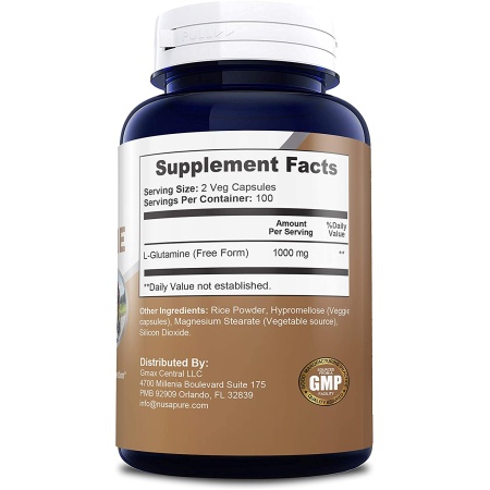 Nusapure L-Glutamine 1000mg per Serving – 200 Capsules