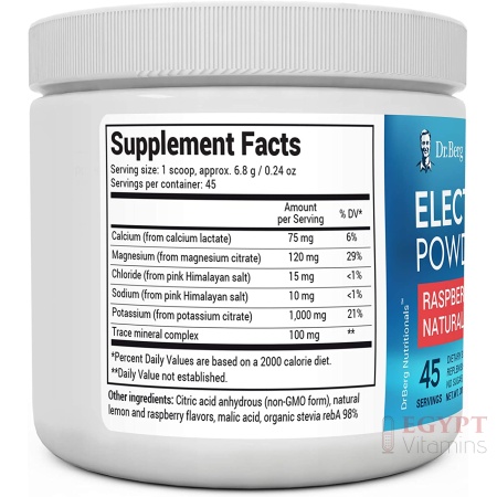 Dr. Berg’s Electrolyte Powder – 45 Servings – Raspberry Lemon Flavor