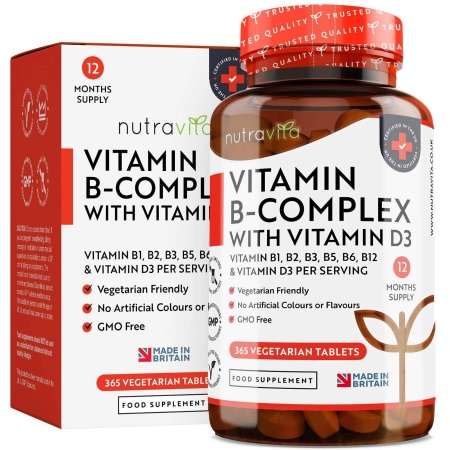 Nutravita Vitamin B Complex with Vitamin D, 365 Capsules فيتامين ب مركب مع فيتامين د _ يكفى لمدة عام ، 365 كبسولة نباتية