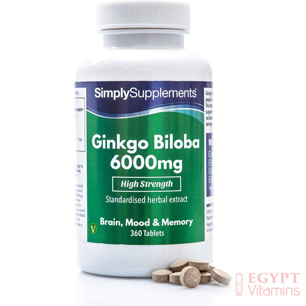 SimplySupplements Ginkgo Biloba Tablets 6000mg | Supports Circulation and Mental Performance | 360 Tablets جينكو بيلوبا 6000 مجم 360 كبسولة