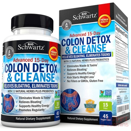 BioSchwartz Colon Cleanser Detox , 45 Capsulesتطهير القولون لمدة 15 يوم ، لتحسين صحة الجهاز الهضمى ، وزيادة مستويات الطاقة ، 45 كبسولة
