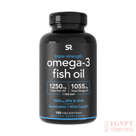 Sports Research Triple Strength Omega-3 Fish Oil, 150 Fish Softgelsاوميجا3، 1250 مجم من زيت السمك،150 كبسولة