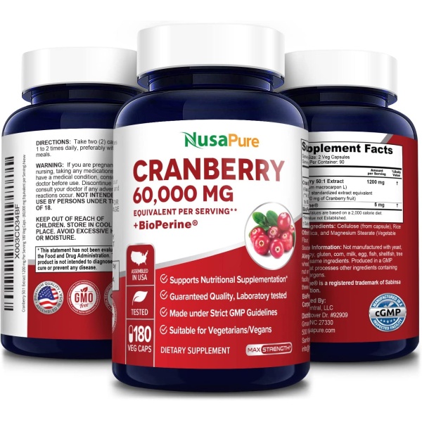 Nusapure, Cranberry 60000 mg, 180 Capsules