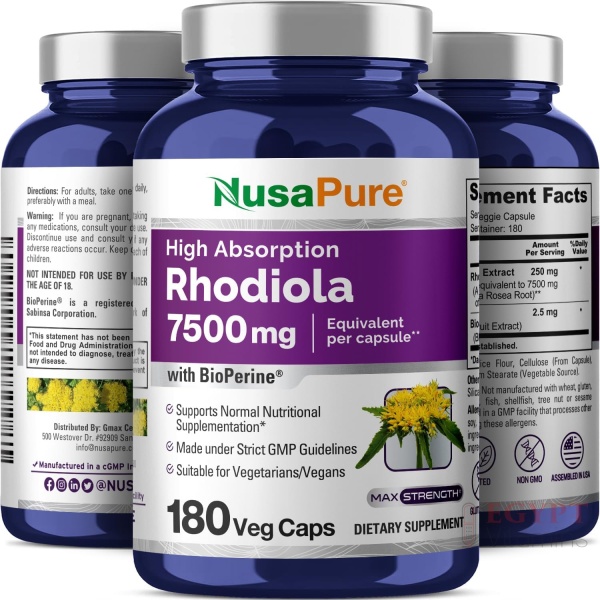 NusaPure Rhodiola Rosea 7500mg Extract 180 Veggie Capsules - Image 4