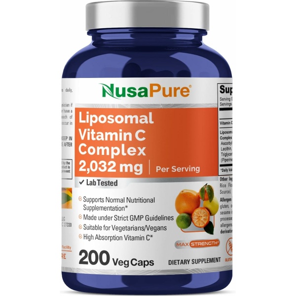 NusaPure Liposomal Vitamin C 2032mg with BioPerine - Ascorbic Acid,200 Capsulesفيتامين سى عالى التركيز،200 كبسولة