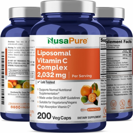 NusaPure Liposomal Vitamin C 2032mg with BioPerine – Ascorbic Acid,200 Capsules