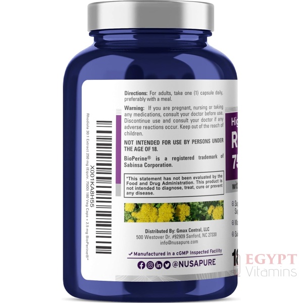 NusaPure Rhodiola Rosea 7500mg Extract 180 Veggie Capsules - Image 3