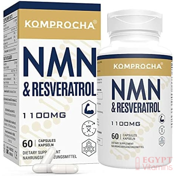 komprocha Nmn & Trans-Resveratrol Antioxidant & Anti-Aging Supplement (60 Capsules,1100mg)