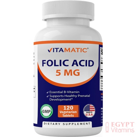 Vitamatic Folic Acid 5mg (5000 mcg) - 120 Vegetarian Tablets - (Vitamin B9 Folate)
