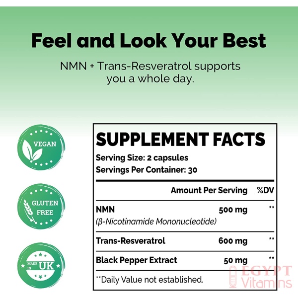 Ultra Purity NMN + Trans-Resveratrol 1100mg, with Black Pepper 50mg for Optimal Absorption, 3-in-1 Advanced Formula to Boost NAD+ Levels, Support Immune Health- 60 Count