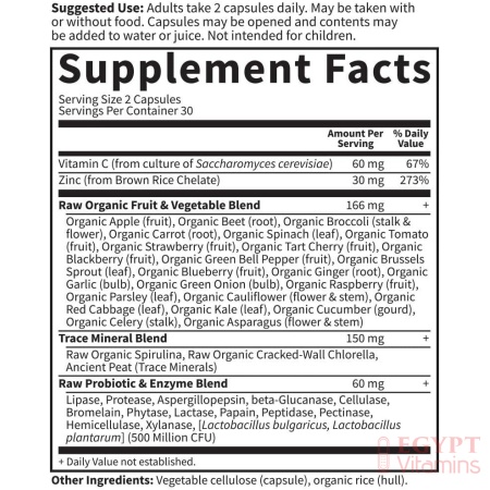 Garden of Life Zinc Supplements 30mg High Potency Raw Zinc and Vitamin C Multimineral Supplement, Vitamin Code Vitamins Trace Minerals & Probiotics for Skin Health & Immune Support, 60 Vegan Capsules