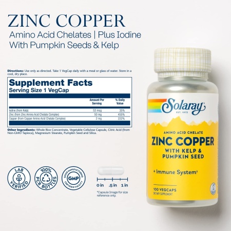 Solaray, Zinc Copper, 100 Vegcaps