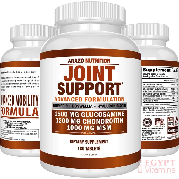 Arazo Nutrition Glucosamine Chondroitin Turmeric Msm Boswellia - Joint Support Supplement for Relief 180 Tablets