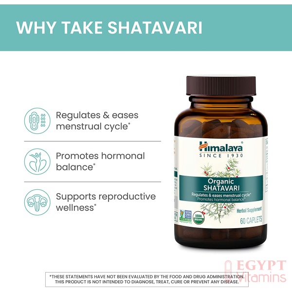 Himalaya Organic Shatavari for PMS, Menstrual Cramp Relief, Menopause Support, and Women's Health, 1,300 mg, 60 Caplets, 1 Month Supply