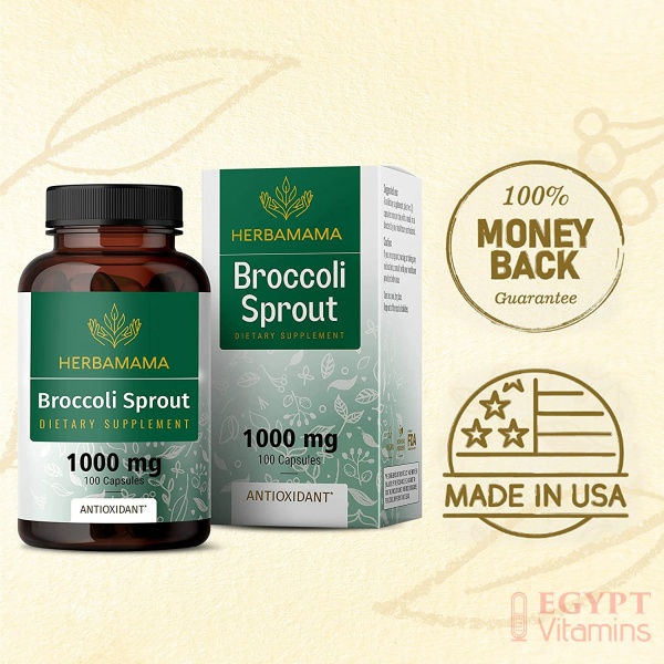 HERBAMAMA Broccoli Sprouts Capsules - Brain Support Sulforaphane Supplement - Broccoli Sprout Extract for Immunity & Cell Growth - Broccoli Supplement - Vegan Non-GMO 1000mg, 100 Caps