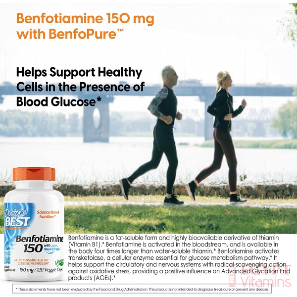 Doctor's Best BenFotiamine with BenfoPure, Helps Maintain Blood Sugar Levels, 150 mg, 120 Veggie Caps