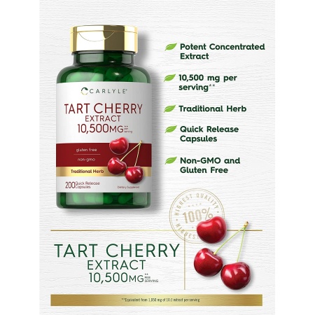 Carlyle Tart Cherry Capsules | 10,500mg | 200 Pills | Max Potency | Tart Cherry Juice Extract, Features