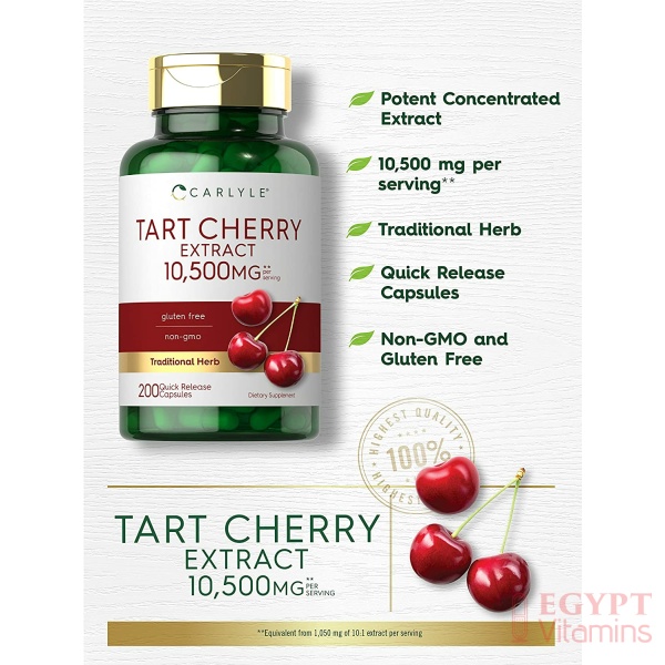 Carlyle Tart Cherry Capsules | 10,500mg | 200 Pills | Max Potency | Tart Cherry Juice Extract