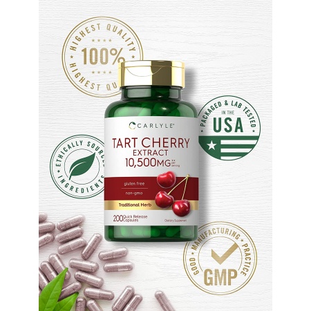 Carlyle Tart Cherry Capsules | 10,500mg | 200 Pills | Max Potency | Tart Cherry Juice Extract, Features