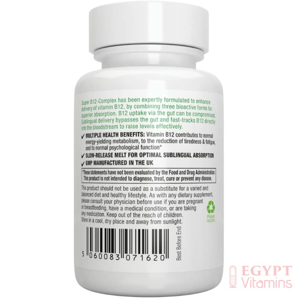 Igennus Super B12-Complex 1000mcg, Sublingual Vitamin B12, Methylcobalamin, Adenosylcobalamin & Hydroxocobalamin, Clean Label, High Absorption, 180 Servings