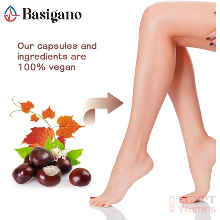 Basigano Red Vine Leaf & Horse Chestnut Extract Capsule Supplements (Vitis Vinifera) 1500mg -Premium Extract for Healthy Veins, Circulation, Heart, Skin