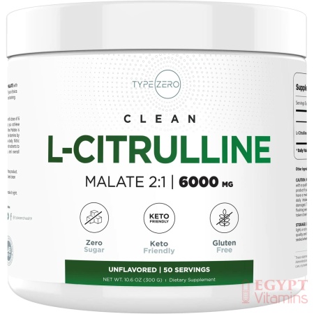 Type Zero L-Citrulline Malate Powder 2:1 6X (6000mg | Unflavored) Ultra Clean L Citrulline, Nitric Oxide Booster, Pre Workout - Nitrous Oxide Vasodilator Supplement