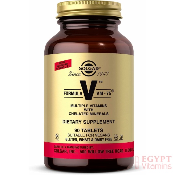 Solgar Formula VM-75 - Vitamins B, C & E - Calcium - Folic Acid - 90 Tabletsسولجار فيتامينات و معادن متعددة ، 180 حباية