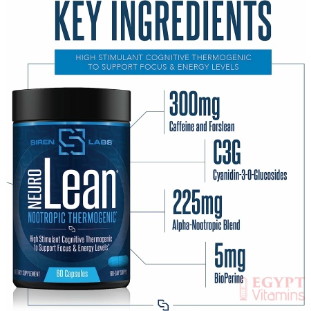 Siren Labs Neuro Lean Concentrated Thermogenic for Health, Water Loss, Energy and Focus - 60 Capsules