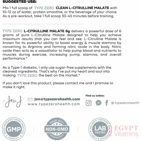Type Zero L-Citrulline Malate Powder 2:1 6X (6000mg | Unflavored) Ultra Clean L Citrulline, Nitric Oxide Booster, Pre Workout - Nitrous Oxide Vasodilator Supplement