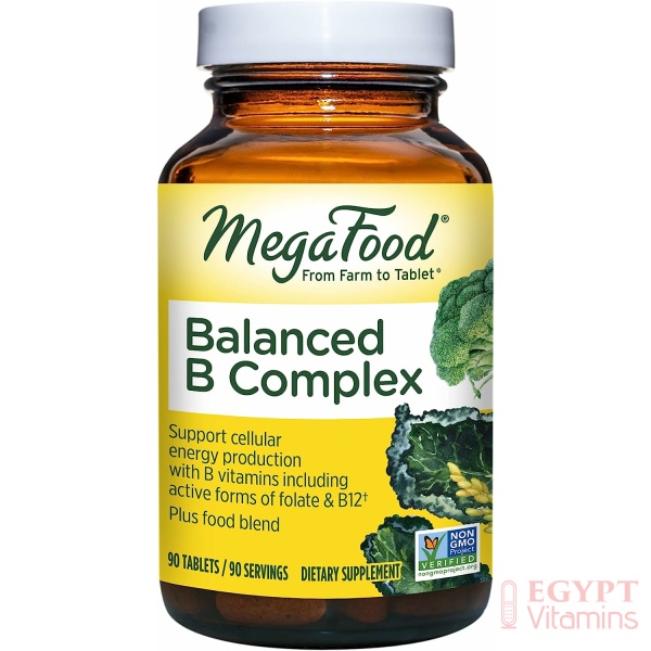 MegaFood Balanced B Complex - B Complex Vitamin Supplement Helps Support Cellular Energy - Vitamin B12, Vitamin B6 & Folate, - Vegan, Kosher, Non GMO - Made Without 9 Food Allergens - 90 Tabs