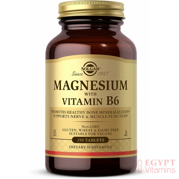 Solgar Magnesium with Vitamin B6, 250 Tablets - Promote Healthy Bone Mineralization, Support Nerve & Muscle Function, Energy Metabolism - Non-GMO, Vegan, Gluten Free, Dairy Free, Kosher - 83 Servings