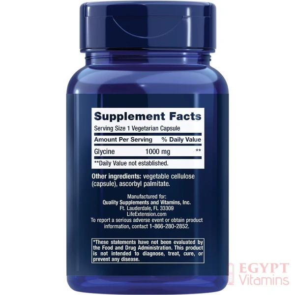 Life Extension Glycine 1000 mg – Promotes Relaxation, Healthy Sleep, Glucose + Fructose Metabolism – Gluten-Free, Non-GMO, Vegetarian – 100 Vegetarian Capsules - Image 3