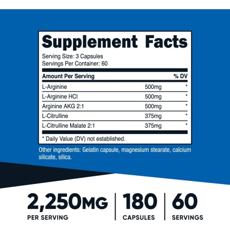 Nutricost, Nitric Oxide Booster 2250mg, Ingredients