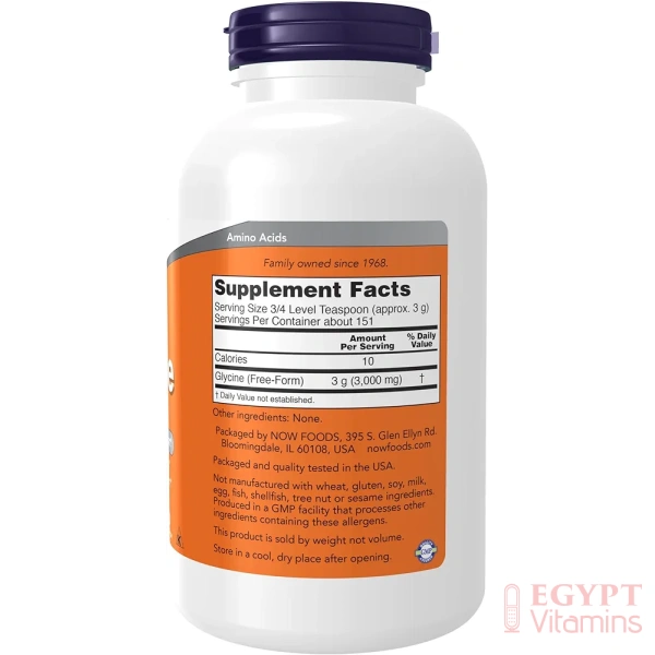 ingredients of NOW Supplements, Glycine Pure Powder, Promotes Restful Sleep