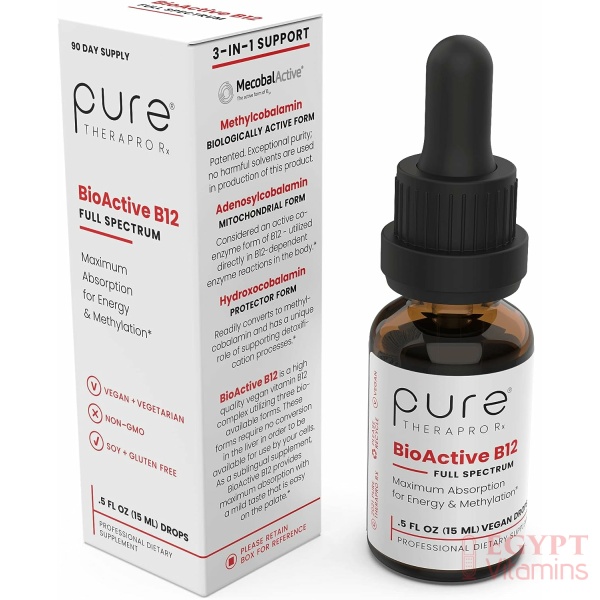 BioActive Vegan Vitamin B12 Sublingual Liquid Supplement with Hydroxocobalamin, Adenosylcobalamin & Methylcobalamin 1,000 mcg per Drop (4 Drops a Day for a 90-Day Supply)