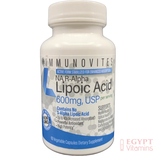 IMMUNOVITES Stabilized R-Alpha Lipoic Acid ((True)) 600mg per Serving [[High Potency & up to 40x Increased Absorption]] (Na R-ALA) (Na R-LA) (Na R-Lipoate) (1 Bottle)