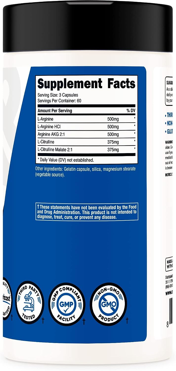 Nutricost Nitric Oxide Booster 750mg, 180 Capsulesمعزز اكسيد النيتريك