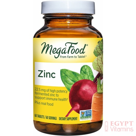 MegaFood Zinc - Immune Support Supplement - High Potency Fermented Zinc Supplements with Nourishing Food Blend - Vegan, Non-GMO, Gluten-Free, and Kosher - Made Without 9 Food Allergens - 60 Tabs