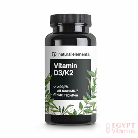 natural elements Vitamin D3 + K2 Depot – 240 Tablets فيتامين ك2 + د3 عالى التركيز ، 240 حباية