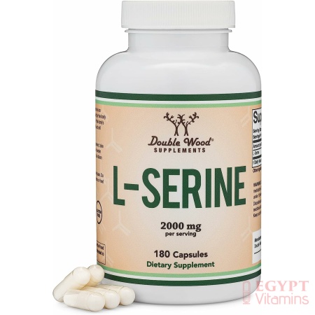 Double Wood L-Serine Capsules 2,000mg Servings Used in Clinical Study, 180 Count, 500mg per Capsule (L Serine Amino Acid for Serotonin Production and Brain Support)