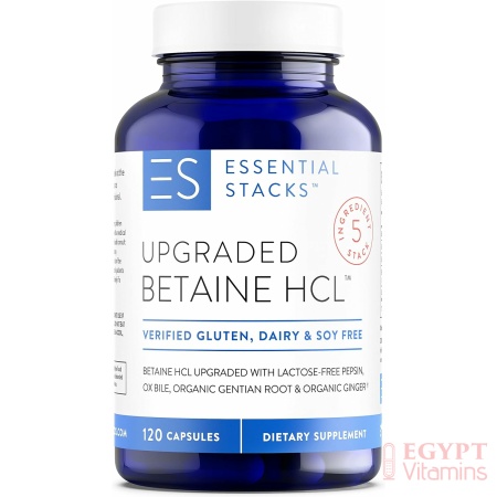 Essential Stacks Betaine HCL with Pepsin, Ox Bile, Organic Gentian & Ginger - Betaine Hydrochloride Supplement w Digestive Enzymes, Bile & Bitters - Gluten, Dairy & Soy Free (120 Capsules)