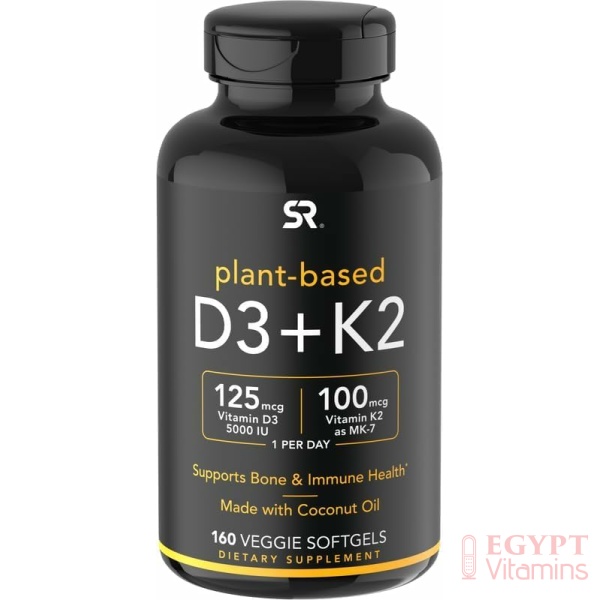 Sports Research Vitamin D3 + K2 Supplement with Organic Coconut Oil - 5000iu Vitamin D with 100mcg Mk7 Vitamin K - Supports Calcium for Stronger Bones & Immune Health - 160 Softgels