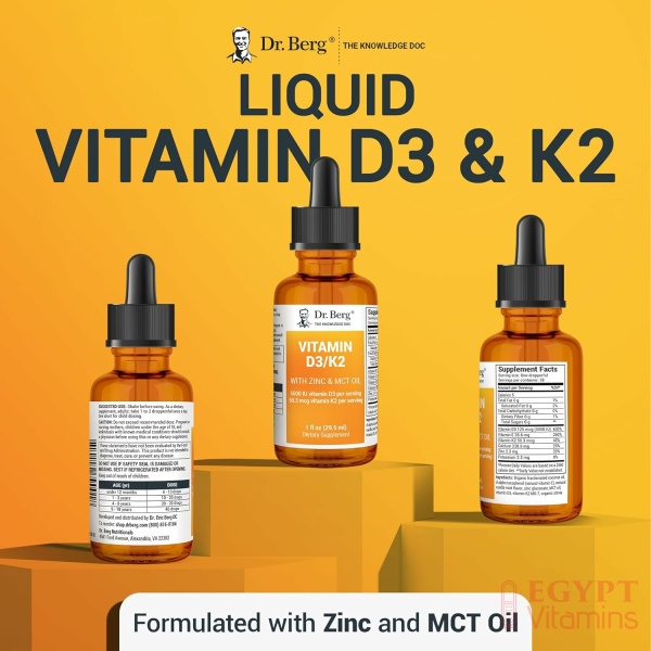 Dr. Berg Vitamin D3 K2 with Zinc & MCT Oil Liquid Supplement - Liquid Vitamin D3 with K2 for Bone & Teeth Strength, Mood, Immune & Heart Health D3 K2 Drops - Vitamin D3 K2 Drops for Adults - 1 fl oz