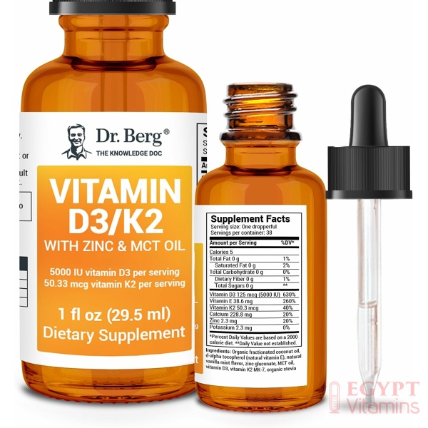 Dr. Berg Vitamin D3 K2 with Zinc & MCT Oil Liquid Supplement - Liquid Vitamin D3 with K2 for Bone & Teeth Strength, Mood, Immune & Heart Health D3 K2 Drops - Vitamin D3 K2 Drops for Adults - 1 fl oz