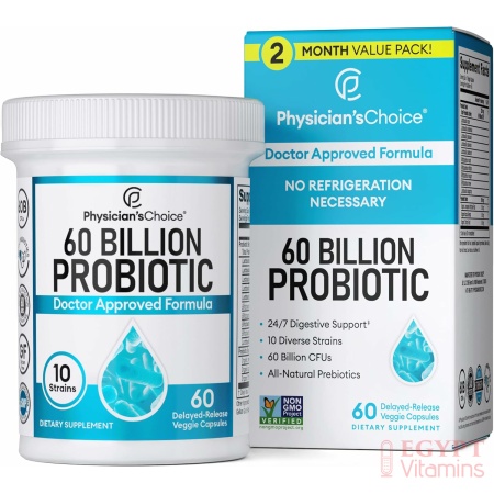 Physician's Choice Probiotics 60 Billion CFU - Probiotics for Women, Probiotics for Men and Adults, Natural, Shelf Stable Probiotic Supplement with Organic Prebiotic, Acidophilus Probioticبروبيوتيك 60 مليار وحدة دولية للرجال والنساء بروبيوتيك عضوى وطبيعى 60 كبسولة نباتية